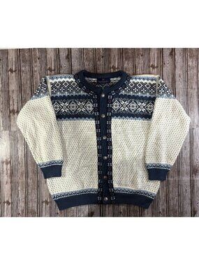 NORDSTRIKK Cotton Button Up Sweater size XL color Blue & White